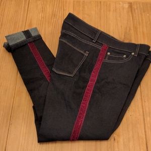 Dip Skinny Dark Blue Mid-Rise Jegging w/ Brushed Red Ribbon Side Strips. Size 12